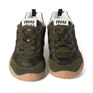 MIU MIU Women's Green Tyre Nylon Suede-Trimmed sport Sneakers new 39.5 9.5